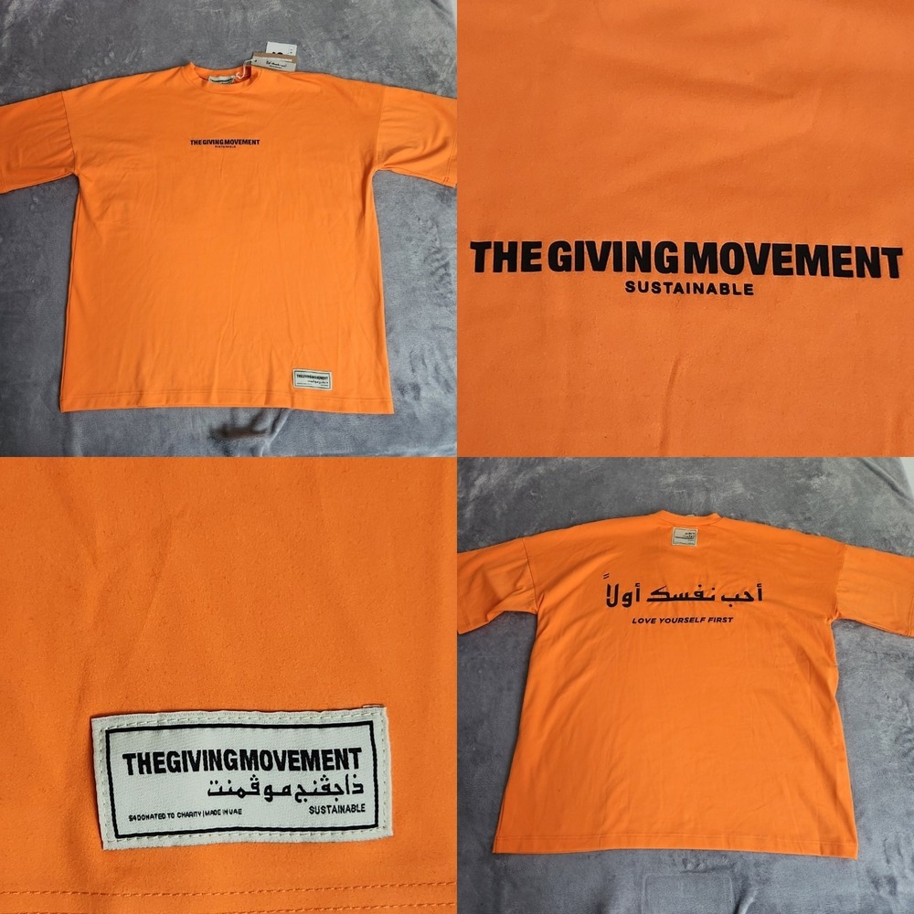 New THE GIVING MOVEMENT Oversized Shirt S Campari Orange Arabic Softskin Love